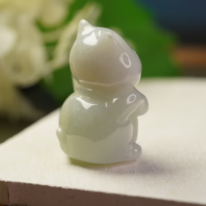 白翡翡翠招財貓擺件擺飾 | 天然緬甸玉A貨翡翠 | 送禮