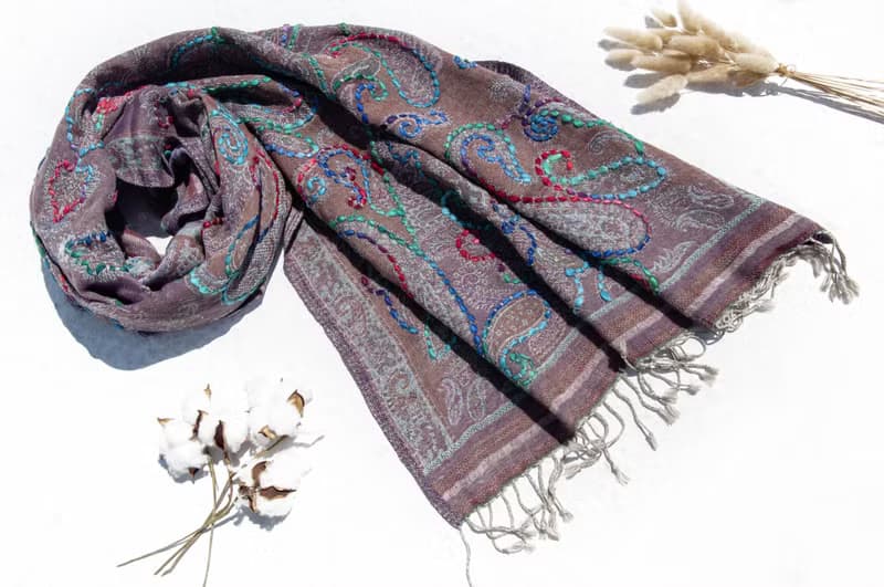 喀什米爾Cashmere 手工織圍巾 羊絨圍巾 編織圍巾 純羊毛圍巾披巾