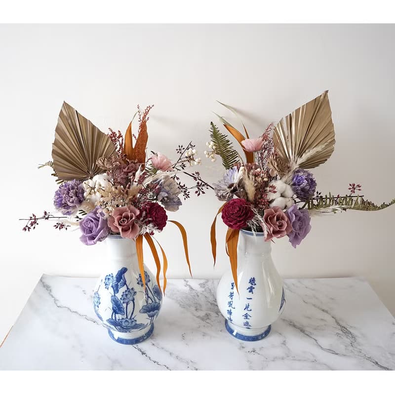 【竒植花物】永生乾燥花束 瓶中花 擺宴花束一對
