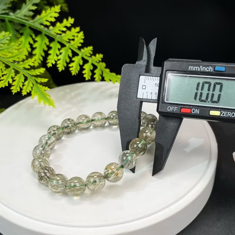 天然綠色碧璽髪晶手串10mm冰透綠色髪絲水晶女守護人體能量場辟邪
