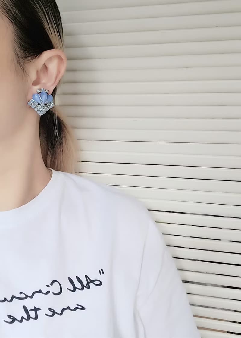 美國西洋古董飾品 / 梨型暈光冰藍潤月光晚宴項鍊/夾式耳環套組