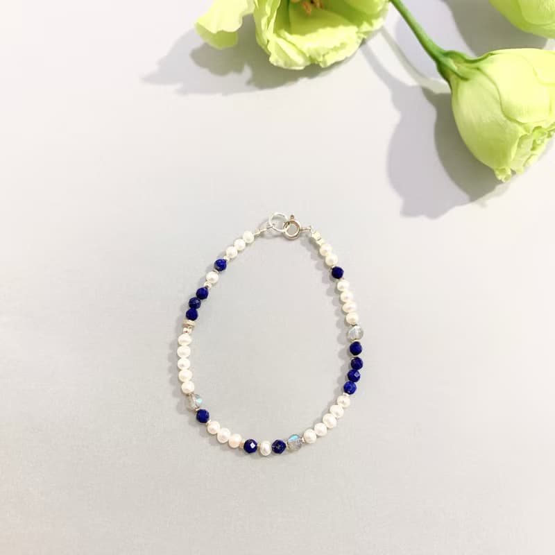 Ops Lapis lazuli Bracelet-青金石/純銀/珍珠/細緻/極細/手鍊