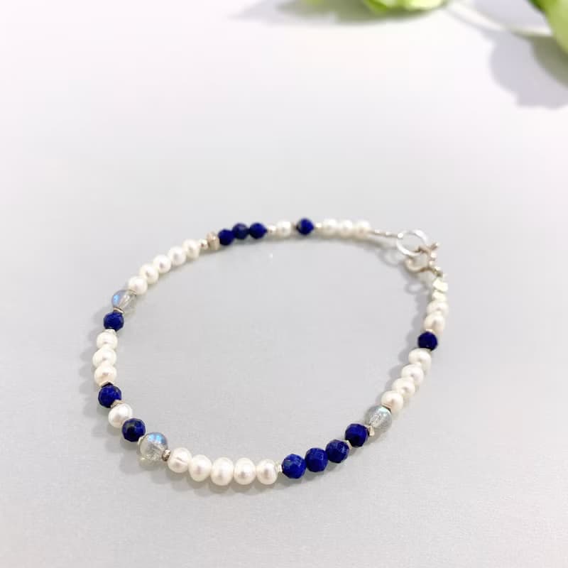 Ops Lapis lazuli Bracelet-青金石/純銀/珍珠/細緻/極細/手鍊