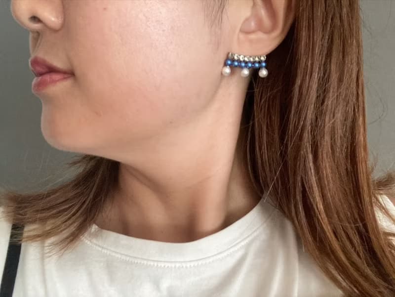 Blue Pearl dress【パール/イヤリング/ピアス /冬/シルバー/ストーン/ドット/クリスマス/プレゼント】