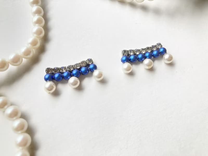 Blue Pearl dress【パール/イヤリング/ピアス /冬/シルバー/ストーン/ドット/クリスマス/プレゼント】
