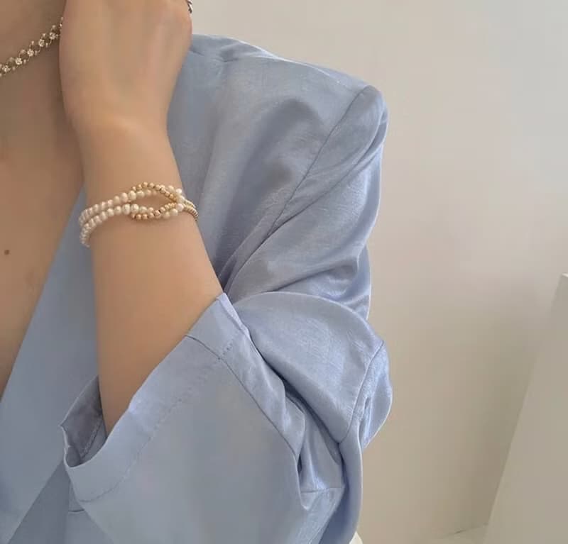 YuanPearl天然巴洛克雙層疊戴交叉設計款珍珠手鏈