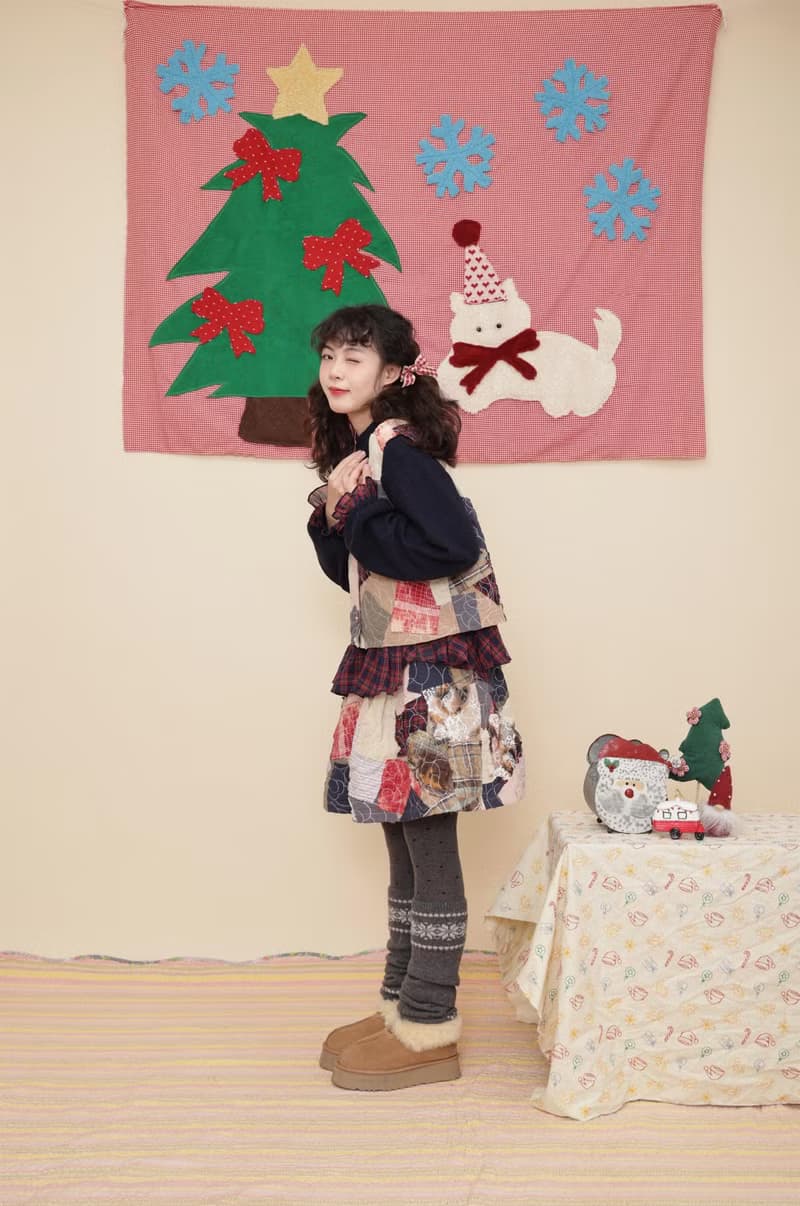古著少女感 聖誕節背心半裙套裝