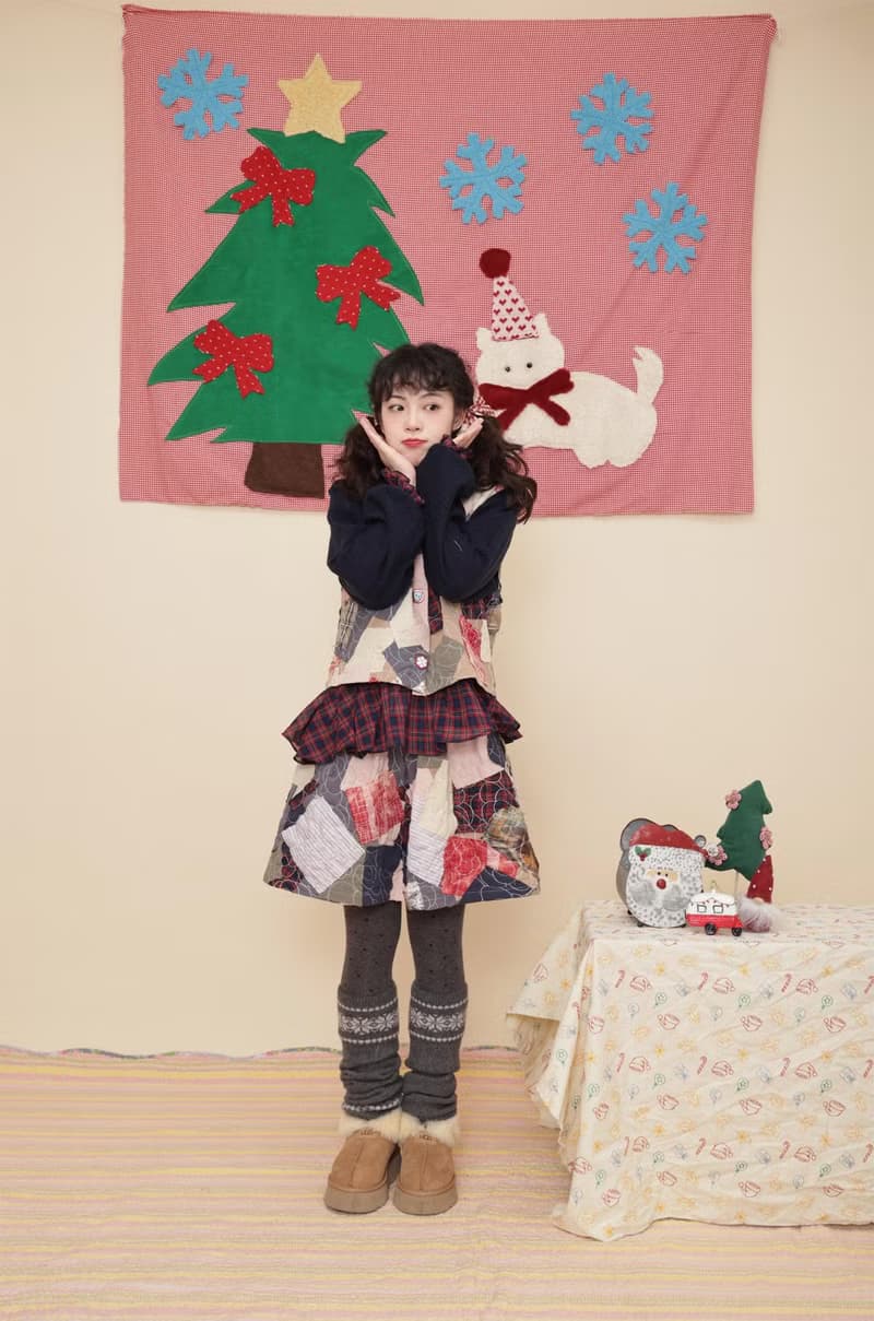 古著少女感 聖誕節背心半裙套裝