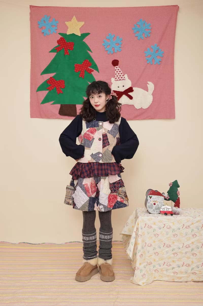 古著少女感 聖誕節背心半裙套裝