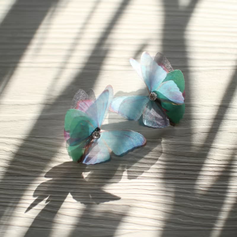 蝴蝶薄紗耳環一對&水鑽925銀耳針式 pierced or clip-on earring