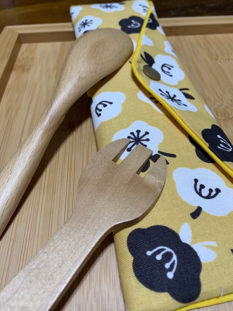 文青風環保純棉筷袋 ~ 花舞 大地黃 日本 潮物 收納 手作餐具袋