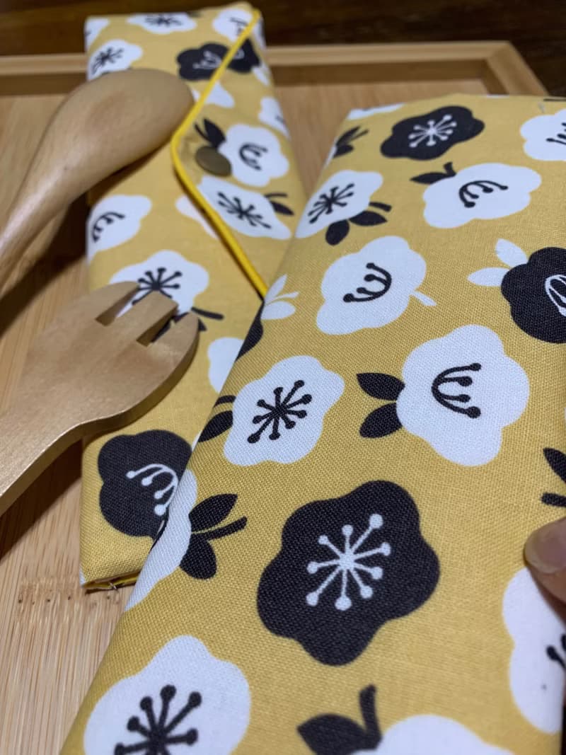 文青風環保純棉筷袋 ~ 花舞 大地黃 日本 潮物 收納 手作餐具袋