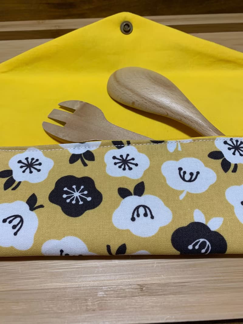 文青風環保純棉筷袋 ~ 花舞 大地黃 日本 潮物 收納 手作餐具袋