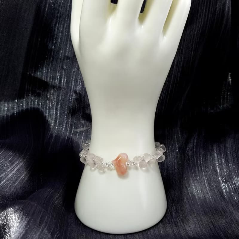 手鍊 粉水晶 愛心 緋紅瑪瑙 琉璃珠 雪花水晶 925銀飾 手珠 寶石