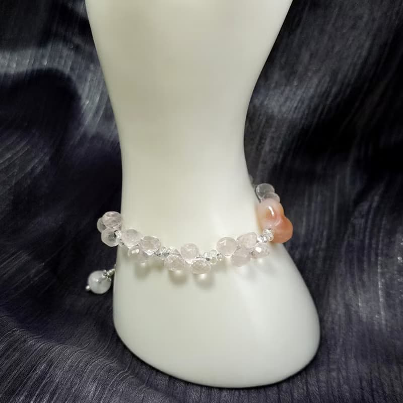 手鍊 粉水晶 愛心 緋紅瑪瑙 琉璃珠 雪花水晶 925銀飾 手珠 寶石