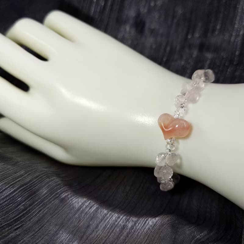 手鍊 粉水晶 愛心 緋紅瑪瑙 琉璃珠 雪花水晶 925銀飾 手珠 寶石