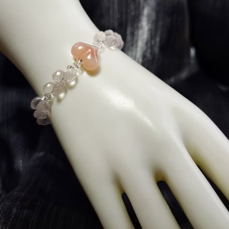 手鍊 粉水晶 愛心 緋紅瑪瑙 琉璃珠 雪花水晶 925銀飾 手珠 寶石