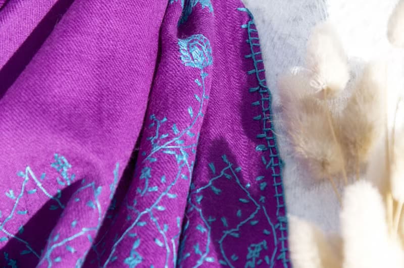 喀什米爾Cashmere 手織圍巾 編織圍巾 羊絨圍巾 純羊毛圍巾披巾 戒指絨披肩 保暖 暖暖 露營必備 登山-刺繡花朵