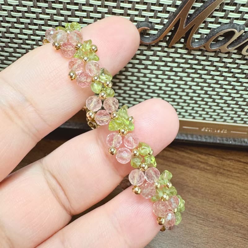 【冰感草莓】白水草莓晶 橄欖晶 水晶手鏈 手鍊 訂製