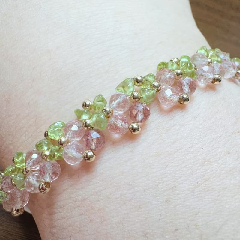 【冰感草莓】白水草莓晶 橄欖晶 水晶手鏈 手鍊 訂製