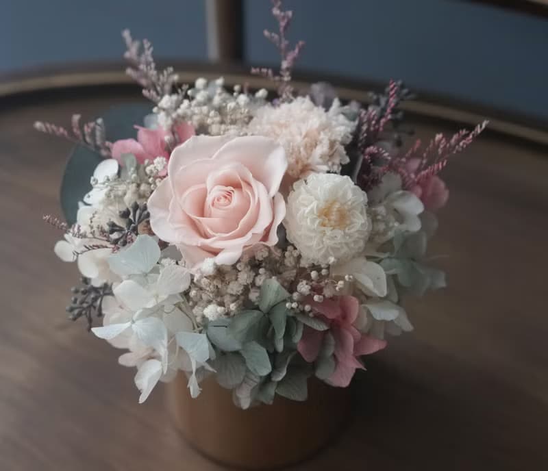 母親節花禮花束花禮夢幻漸層粉色系玫瑰/繡球花永生花M