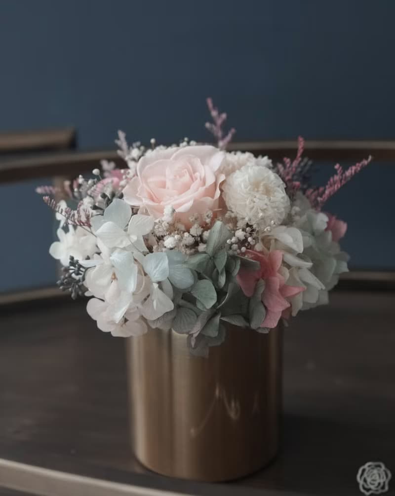 母親節花禮花束花禮夢幻漸層粉色系玫瑰/繡球花永生花M