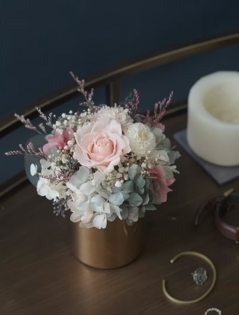 母親節花禮花束花禮夢幻漸層粉色系玫瑰/繡球花永生花M