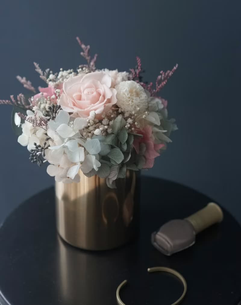 母親節花禮花束花禮夢幻漸層粉色系玫瑰/繡球花永生花M