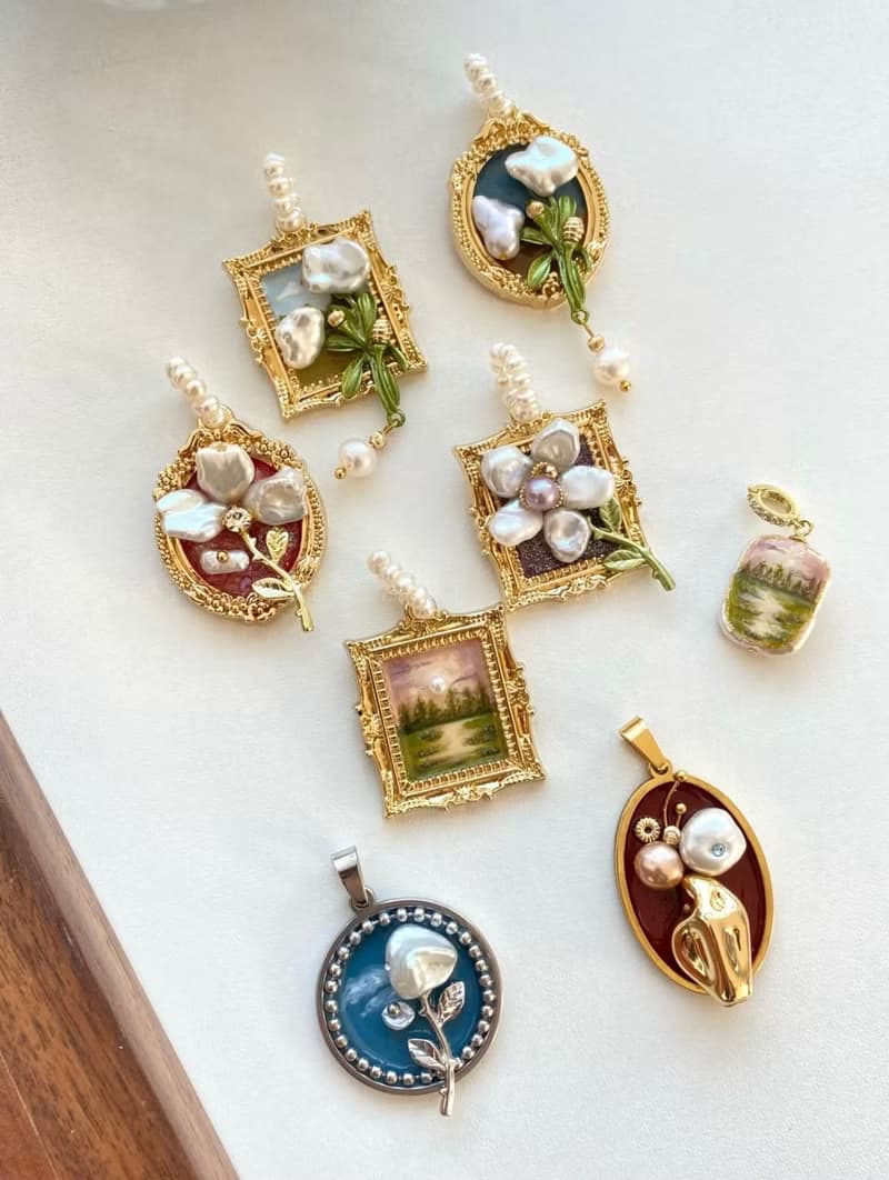 YuanPearl天然巴洛克珍珠設計款吊墜胸針一式兩戴中古油畫風格
