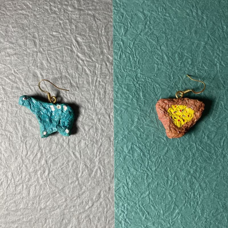 吉塔恐龍愛披薩手作耳環 - 紙漿陶土雕塑耳環