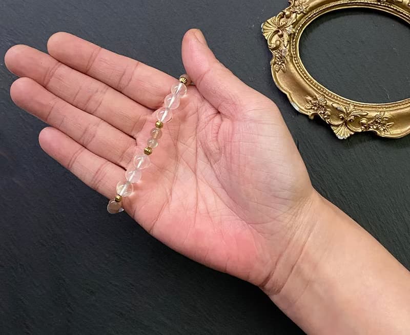 天使之翼 天然冰透藍針白水晶x骨幹太陽石黃銅手鍊