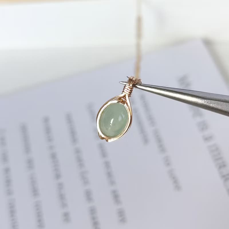 冰種A貨緬甸翡翠項鍊 清新天然水潤翡翠鎖骨鏈 14KGF精緻感吊墜