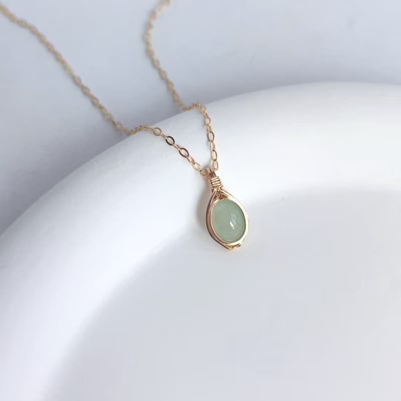 冰種A貨緬甸翡翠項鍊 清新天然水潤翡翠鎖骨鏈 14KGF精緻感吊墜