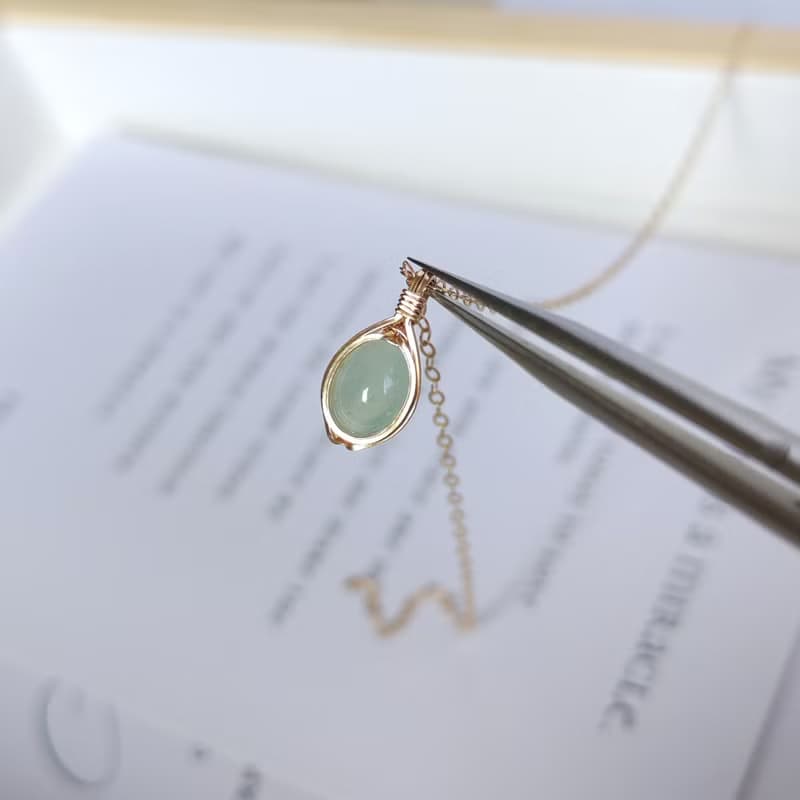 冰種A貨緬甸翡翠項鍊 清新天然水潤翡翠鎖骨鏈 14KGF精緻感吊墜