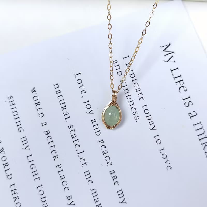 冰種A貨緬甸翡翠項鍊 清新天然水潤翡翠鎖骨鏈 14KGF精緻感吊墜