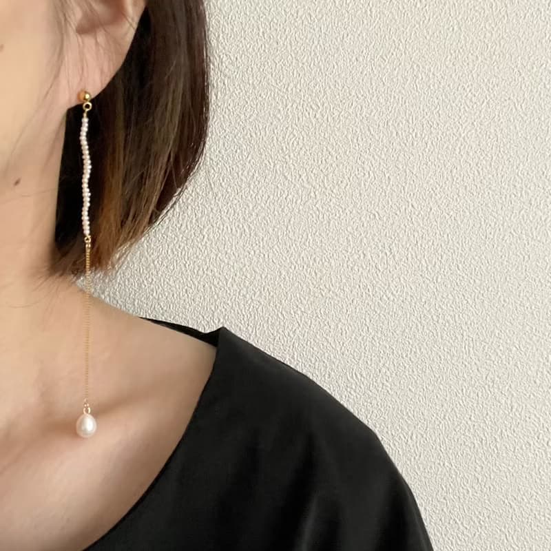 つぶつぶケシパールとチェーンのピアス(イヤリング)