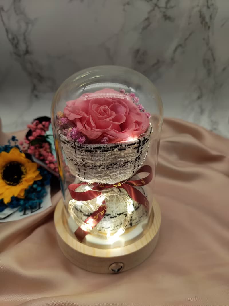 永生花束玻璃罩 玫瑰 花束 捧花 夜燈 玻璃罩