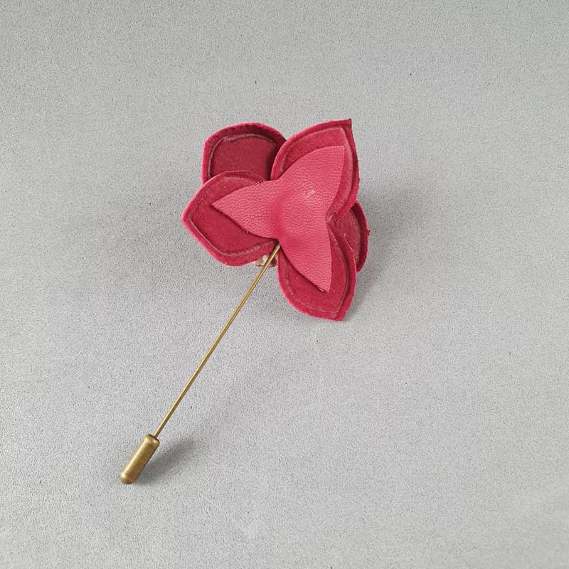 Mens lapel pin leather flower orchid, Fathers day gift for him