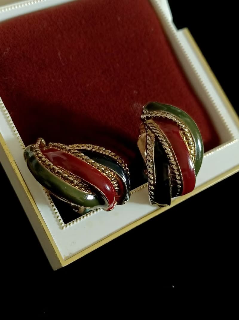 vintage jewelry  古董三色琺瑯夾式耳環