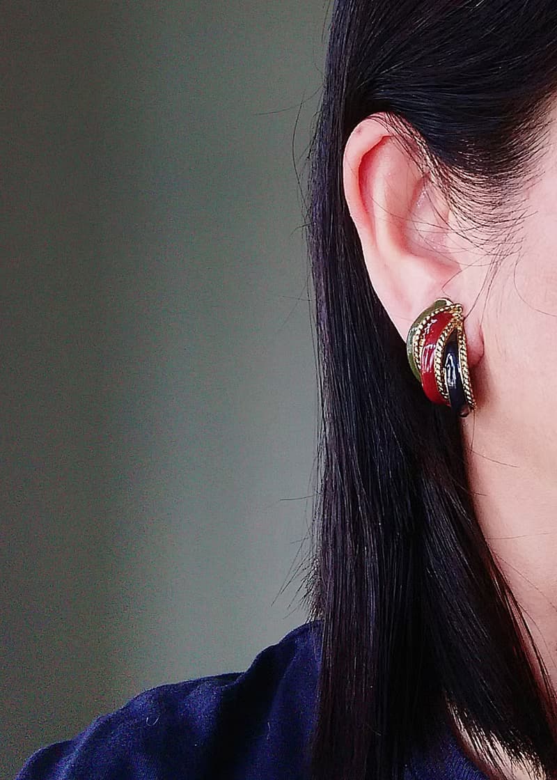 vintage jewelry  古董三色琺瑯夾式耳環