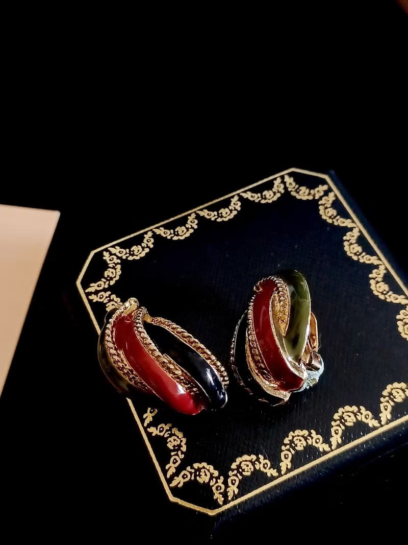 vintage jewelry  古董三色琺瑯夾式耳環