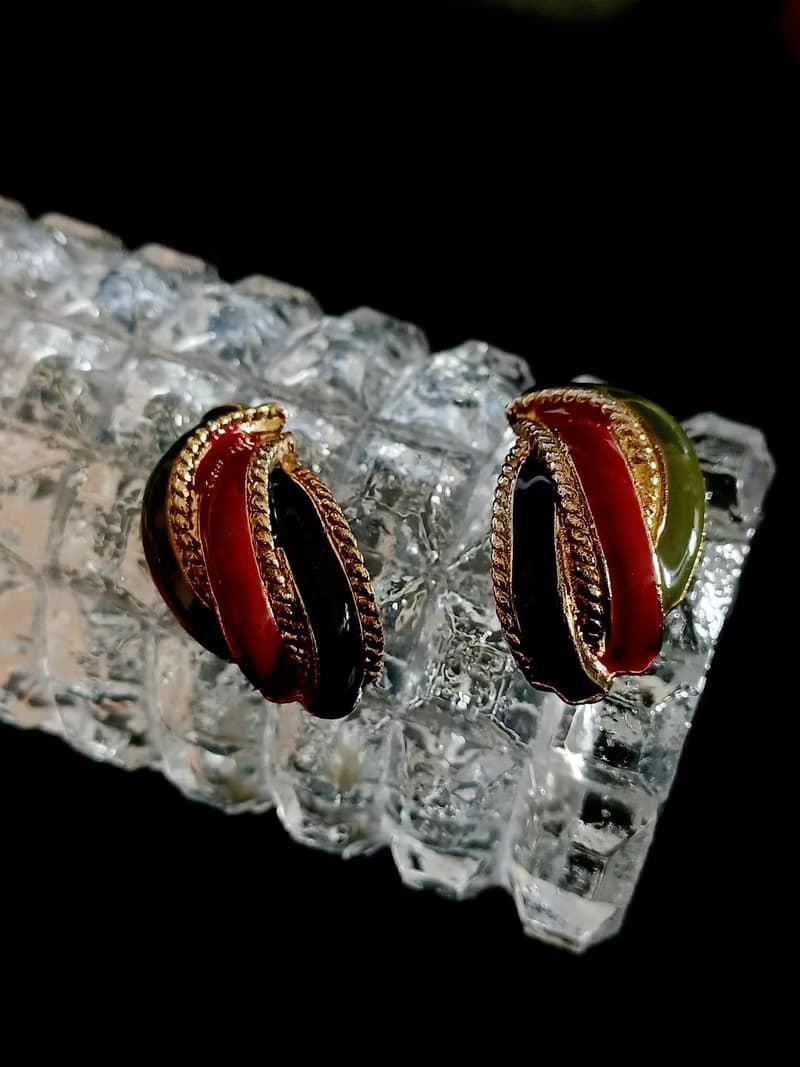 vintage jewelry  古董三色琺瑯夾式耳環