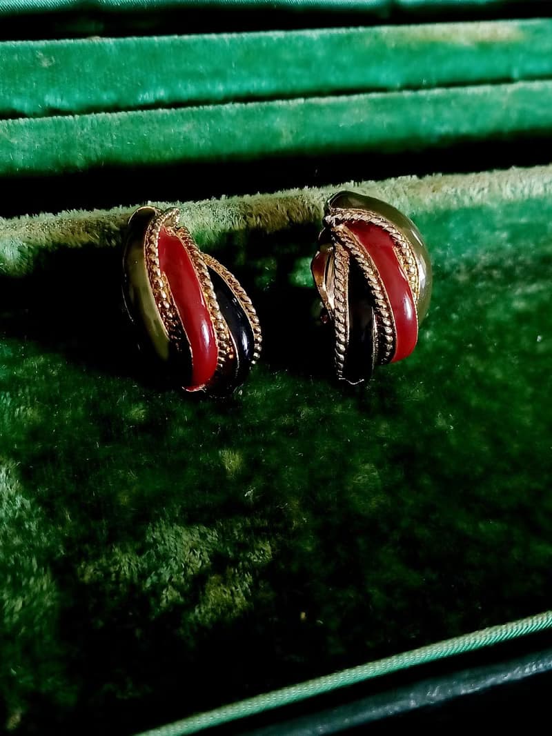 vintage jewelry  古董三色琺瑯夾式耳環