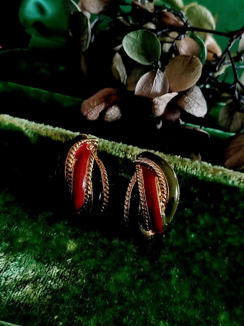 vintage jewelry  古董三色琺瑯夾式耳環
