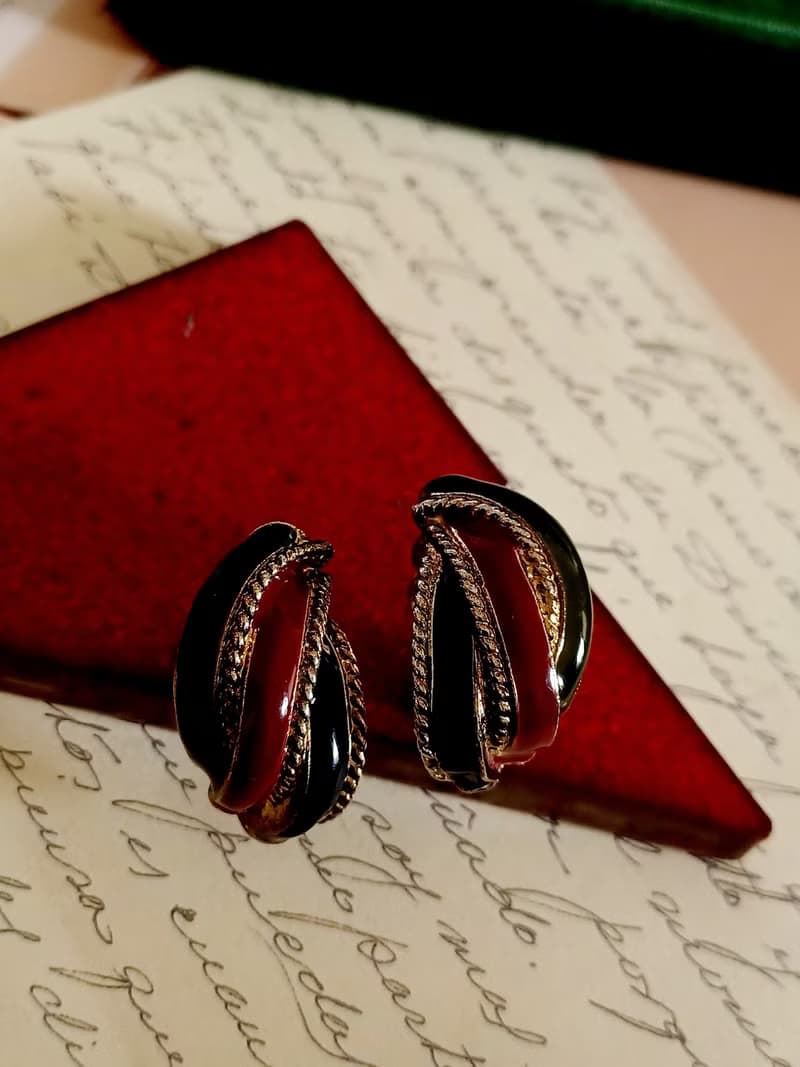 vintage jewelry  古董三色琺瑯夾式耳環