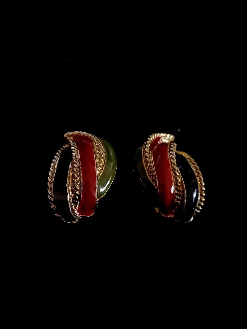 vintage jewelry  古董三色琺瑯夾式耳環