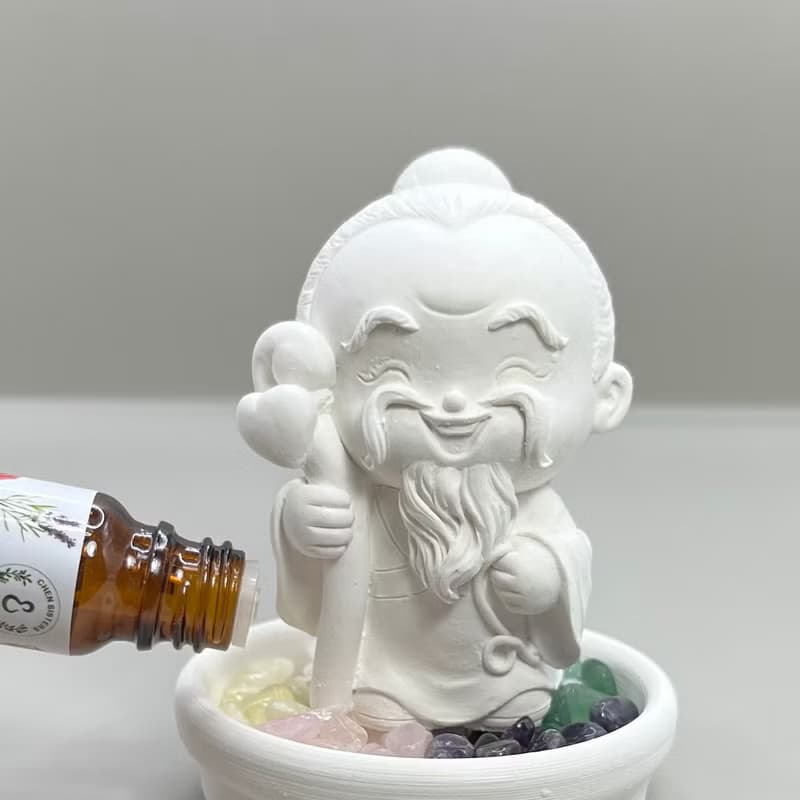 五行水晶能量礦石擴香 淨念吉祥小佛月下老人- 小盤組含精油選項