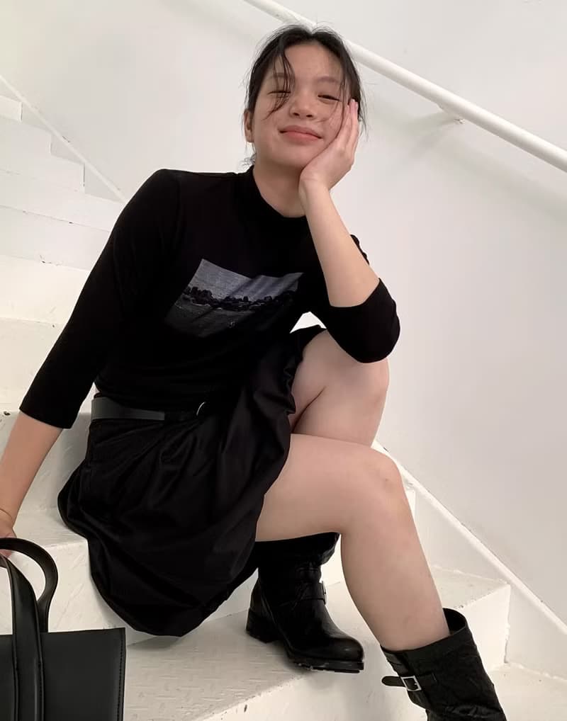 日系復古 自然腰拼接斜褶花苞半裙