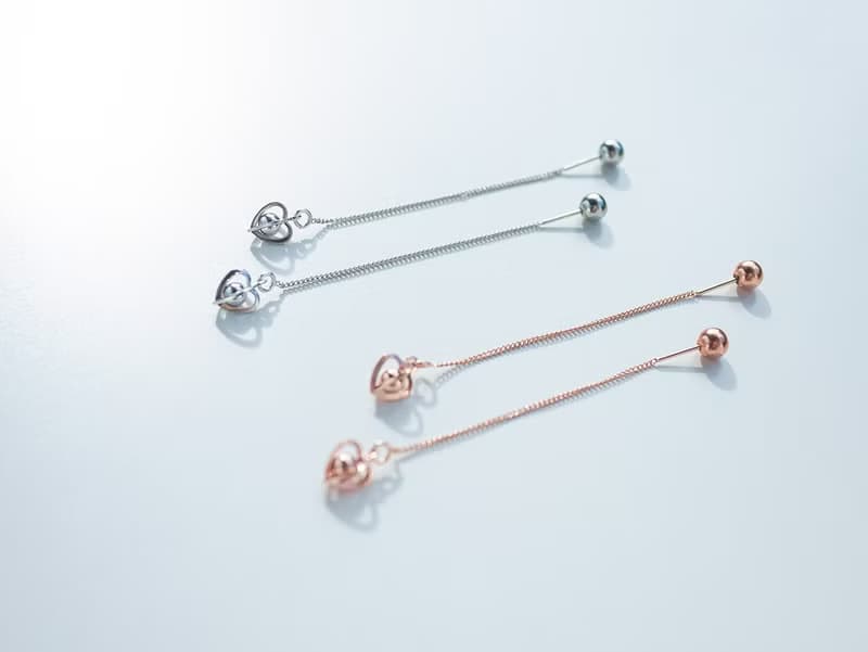 Crush 系列 I 圓珠心型 * 耳環 耳鍊 愛心 銀色 玫瑰金