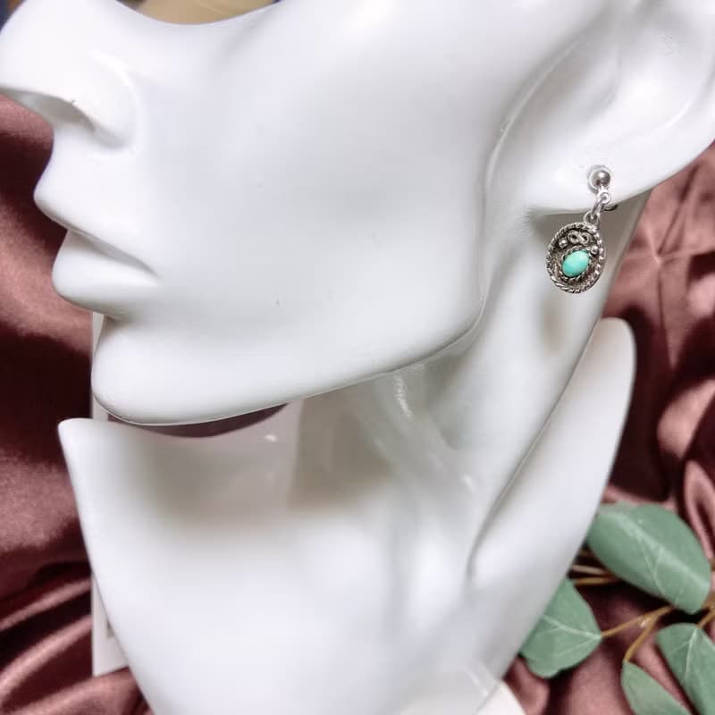 【西洋古董飾品】Sarah cov 稀有套組石感雕紋花垂墜項鍊耳環耳針